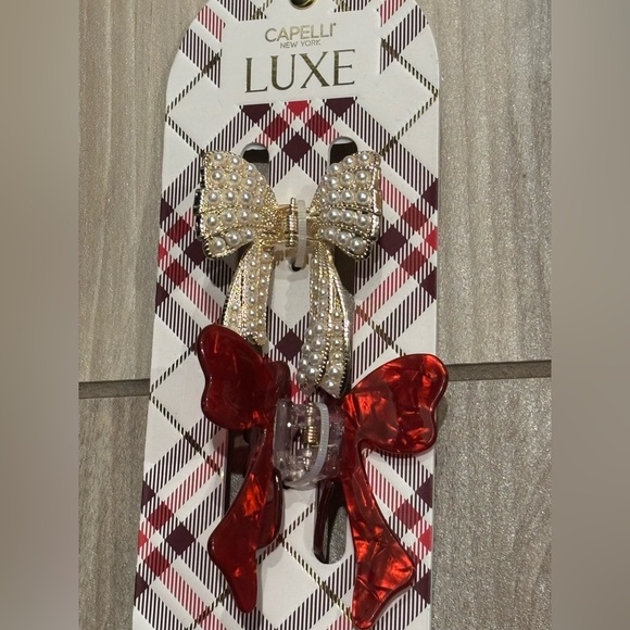 NWT Capelli of New York Gold and Red Bow Hair Claw Clips set of 2 - Picture 1 of 3